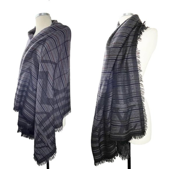 Louis Vuitton Dark Grey Stripe Cashmere Wool Shawl Scarf - Picture 3 of 3
